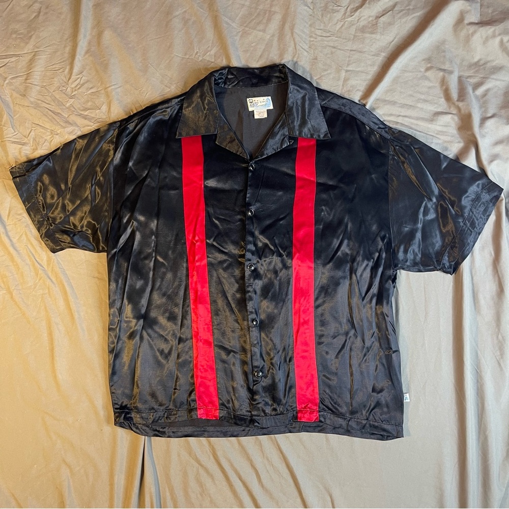 Vintage BC Ethic Lounge Satin Rockabilly Lounge Camp Shirt Onyx Buttons Large